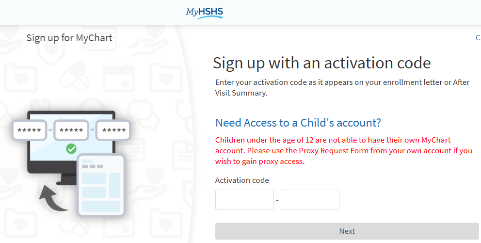 HSHSMychart Sign Up With Activation Code